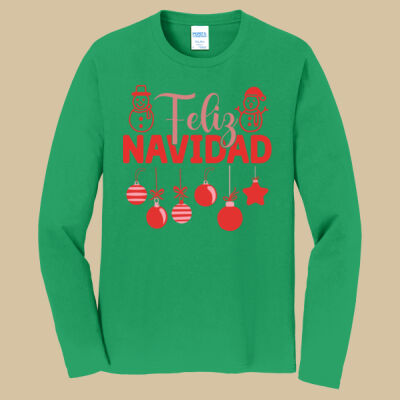 Adult Long Sleeve Shirt - Winter Holidays - Feliz Festive - Red Thumbnail