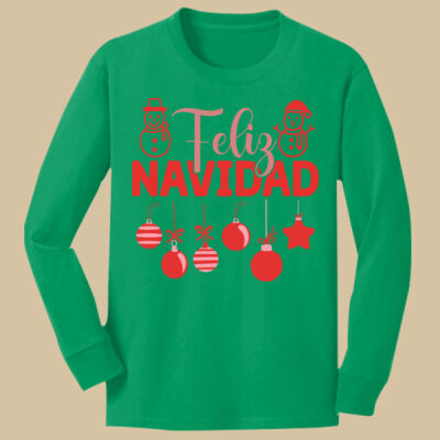 Youth Long Sleeve Shirt - Winter Holidays - Feliz Festive - Red Thumbnail