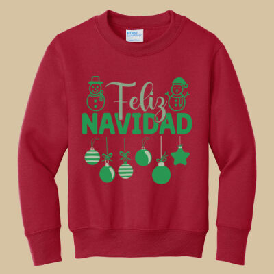 Youth Crewneck - Winter Holidays - Feliz Festive - Green Thumbnail