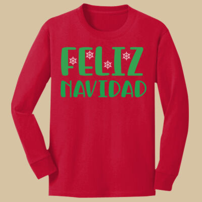 Youth Long Sleeve Shirt - Winter Holidays - Feliz Navidad - Green Thumbnail